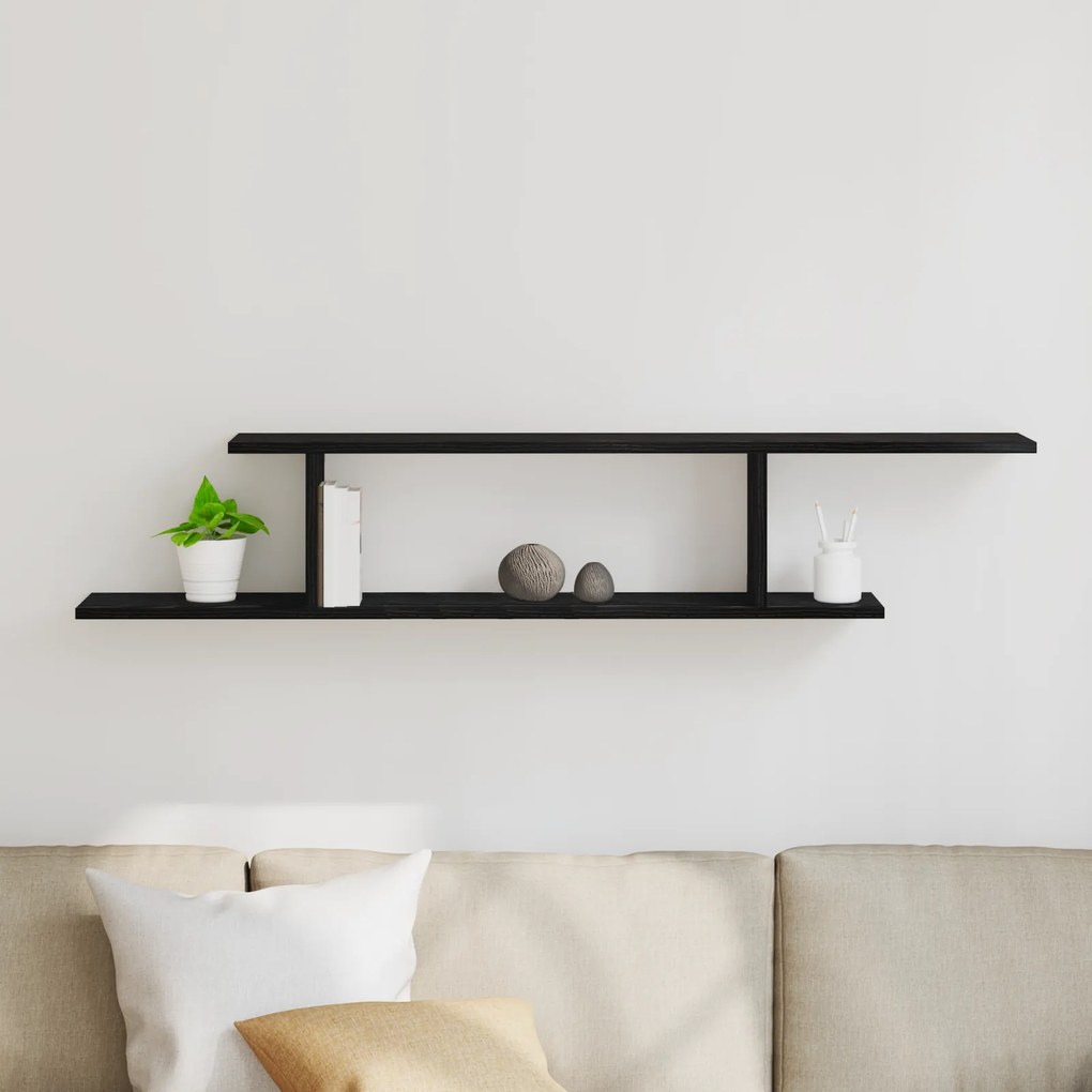 vidaXL Τοίχου Ράφα TV Μαύρη Βελανιδιά 125x18x23 εκ Επεξεργασμένο Ξύλο