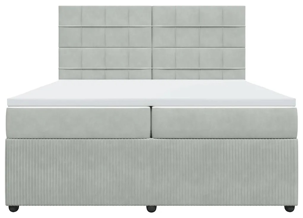 vidaXL Κρεβάτι Boxspring με Στρώμα Ανοιχτό Γκρι 200x200 εκ. Βελούδινο