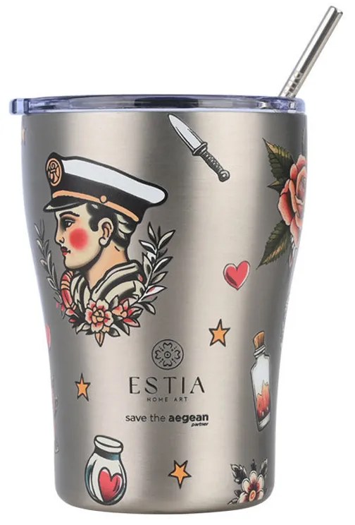 Θερμός-Ποτήρι Ανοξείδωτο Coffee Mug Old School Save The Aegean 350ml-9x13εκ. Estia 01-31770