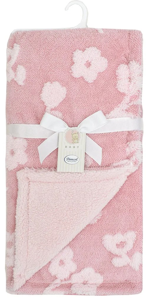 Κουβέρτα Fleece Αγκαλιάς (75x100) Με Γουνάκι Dimcol Flower Coral