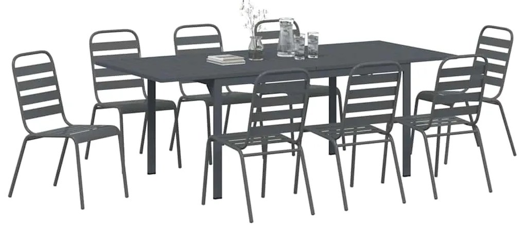 vidaXL Σέτ φαγητού για κήπο 9 pcs Ανθρακί Ατσάλι με Πούδρα
