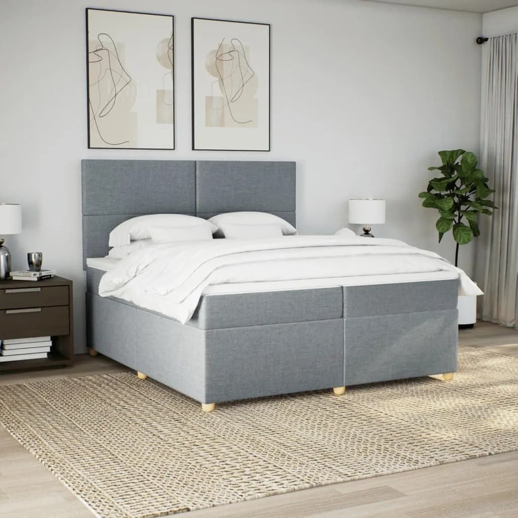 Κρεβάτι Boxspring με Στρώμα Ανοιχτό Γκρι 200x200 εκ. Υφασμάτινο - Γκρι