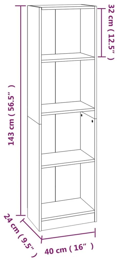 vidaXL Βιβλιοθήκη με 4 Ράφια Καπνιστή Δρυς 40x24x143 εκ. Επεξεργ. Ξύλο