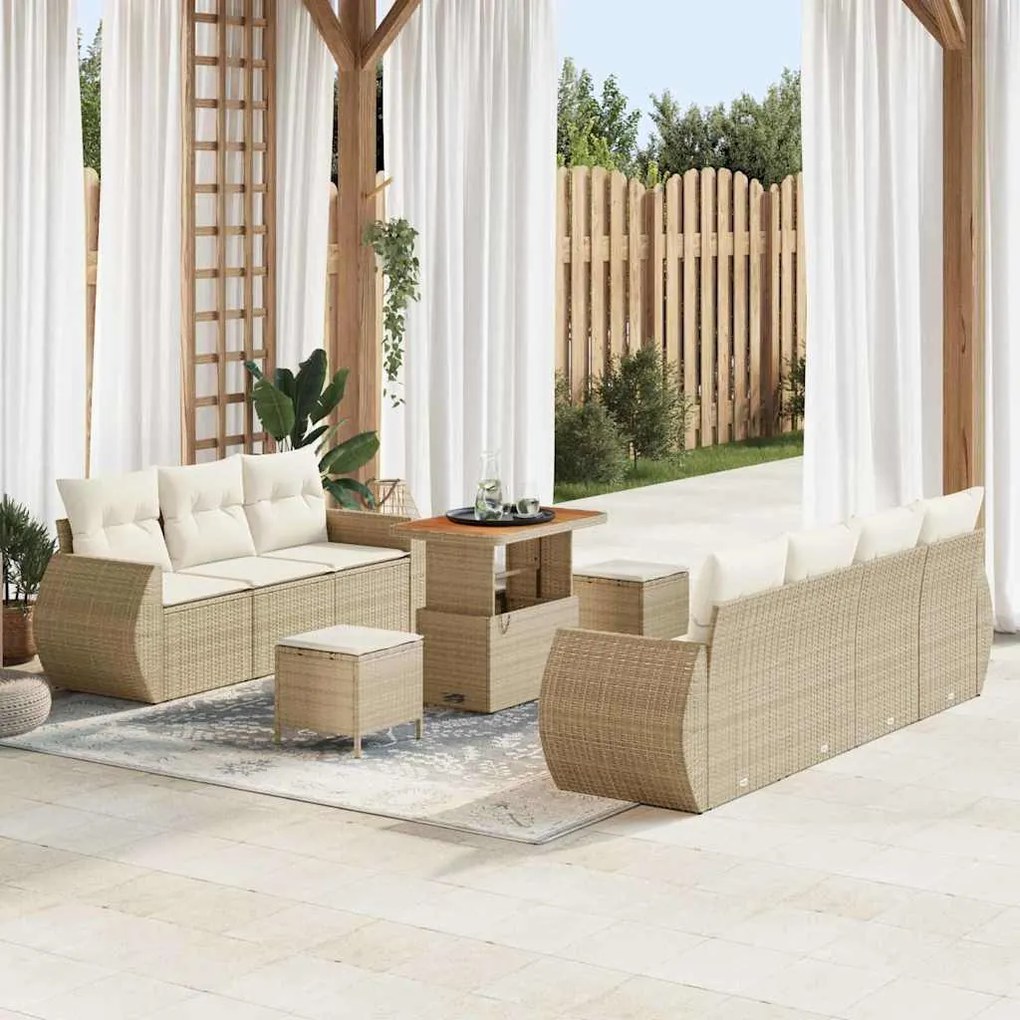 vidaXL Σετ Καναπέ Κήπου 10 pcs μπεζ και κρεμ 90 x 55 x 71 cm