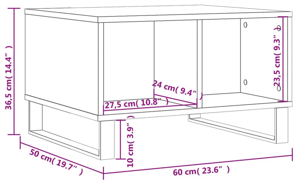 Τραπεζάκι Σαλονιού Sonoma Δρυς 60x50x36,5εκ. Επεξεργασμένο Ξύλο - Καφέ