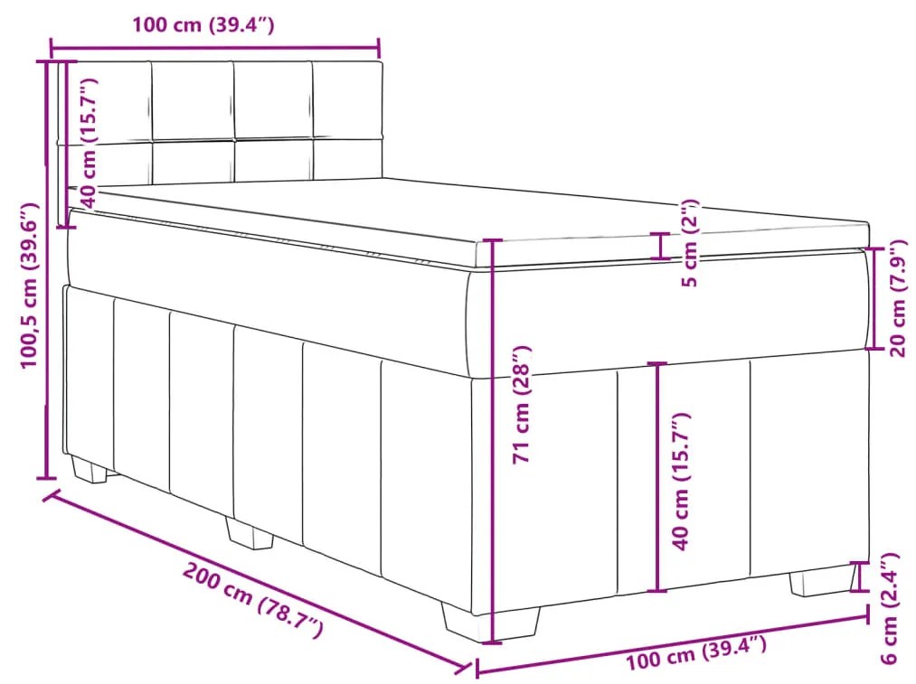 Κρεβάτι Boxspring με Στρώμα Taupe 100 x 200 εκ. Υφασμάτινο - Μπεζ-Γκρι