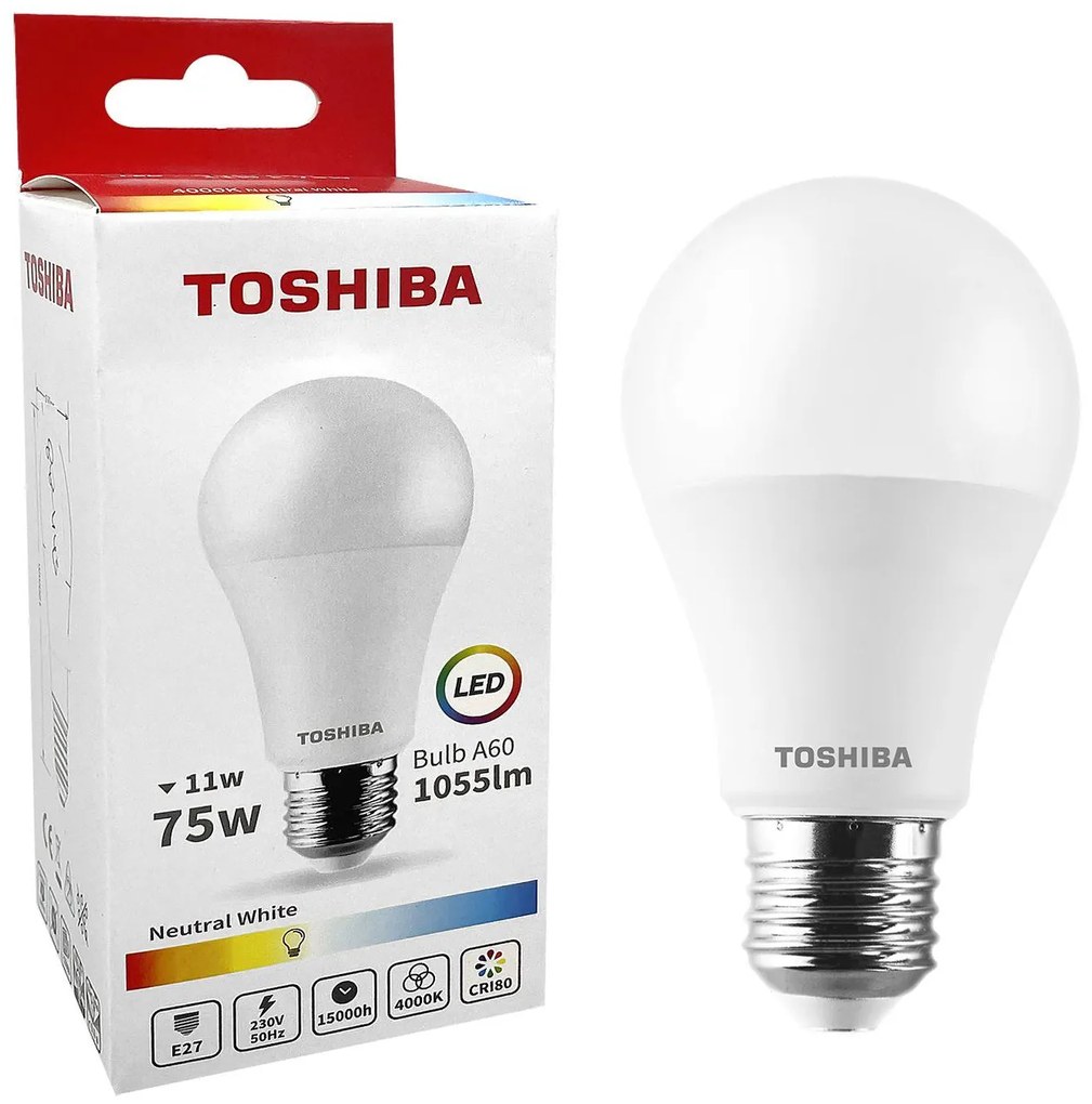 Λάμπα led Toshiba για Ντουί e27 Θερμό Λευκό 230v N_std a60 e27 11w 4000k Γωνία Δέσμης 180 Μοίρες  Toshiba 00168807 88-443