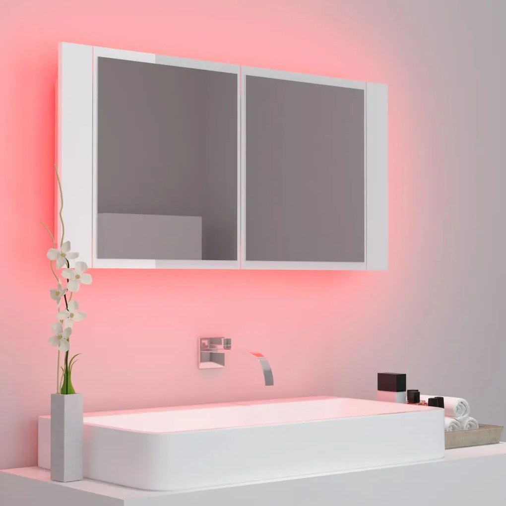vidaXL Ντουλάπι Μπάνιου με Καθρέφτη & LED Γυαλιστερό Λευκό Ακρυλικός