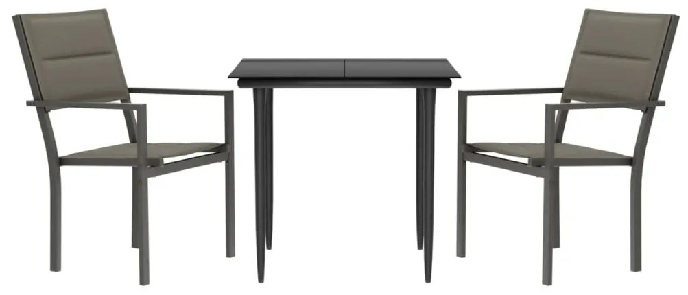 vidaXL Σετ Τραπεζαρίας Κήπου 3 Τεμαχίων Μαύρο από Ατσάλι & Textilene