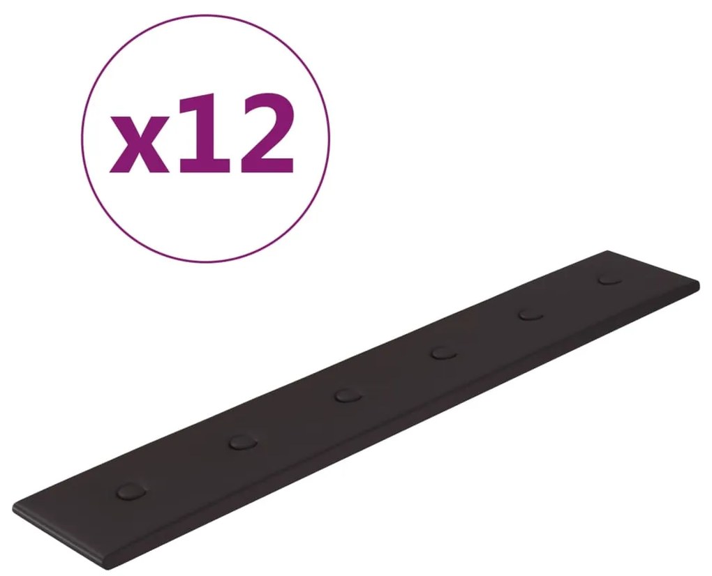 vidaXL Πάνελ Τοίχου 12 τεμ. Μαύρα 90 x 15 εκ. 1,62 μ² Συνθετικό Δέρμα