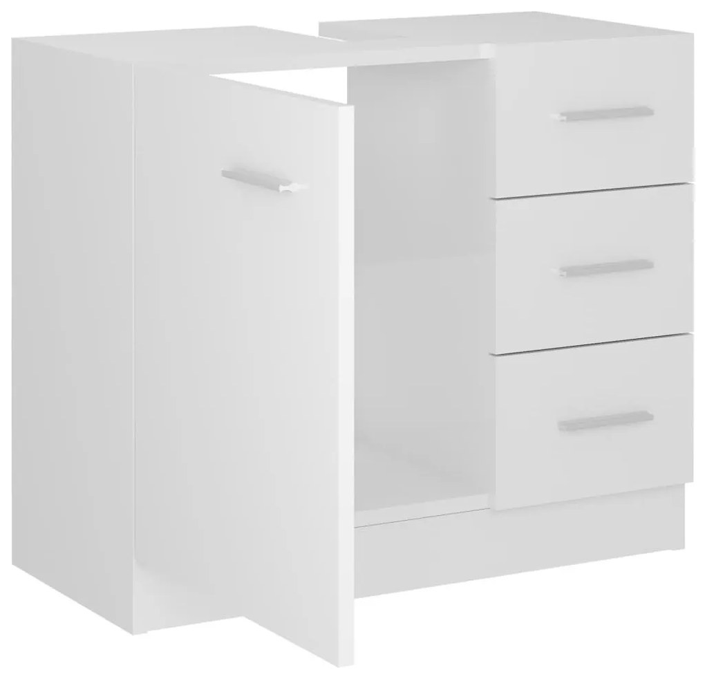 Ντουλάπι Νιπτήρα Γυαλιστερό Λευκό 63x30x54 εκ. Επεξ. Ξύλο - Λευκό