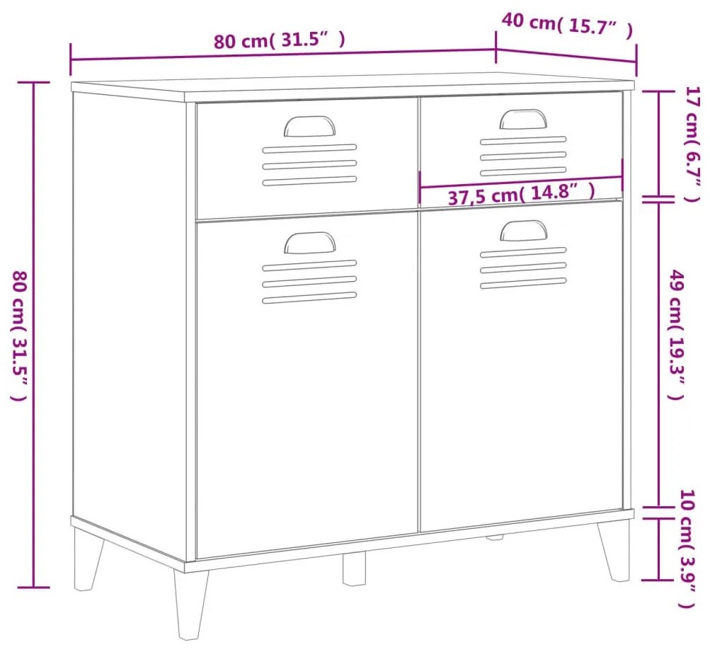 Μπουφές VIKEN Λευκός 80 x 40 x 80 εκ. από Επεξεργασμένο Ξύλο - Λευκό