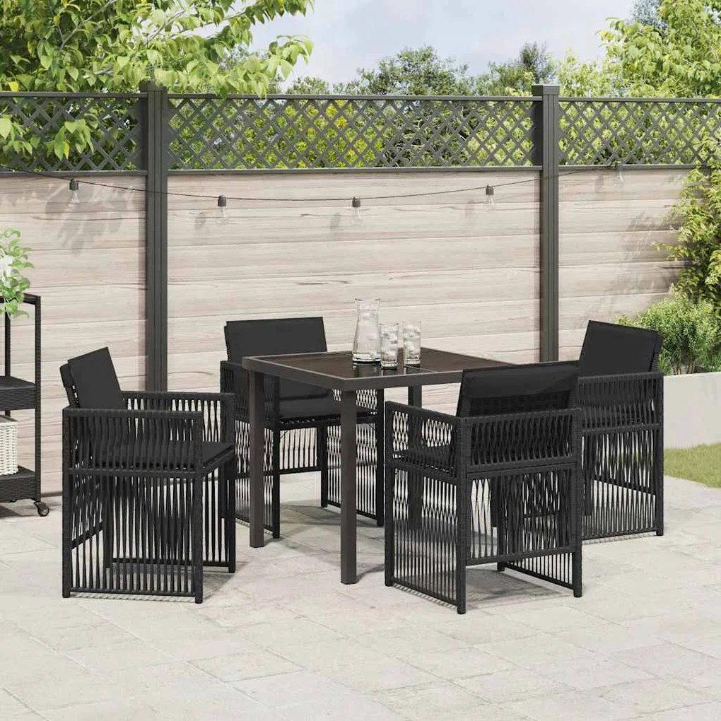 vidaXL Set κήπου 5 τεμαχίων  με μαύρα μαξιλάρια και πολυρατάν.