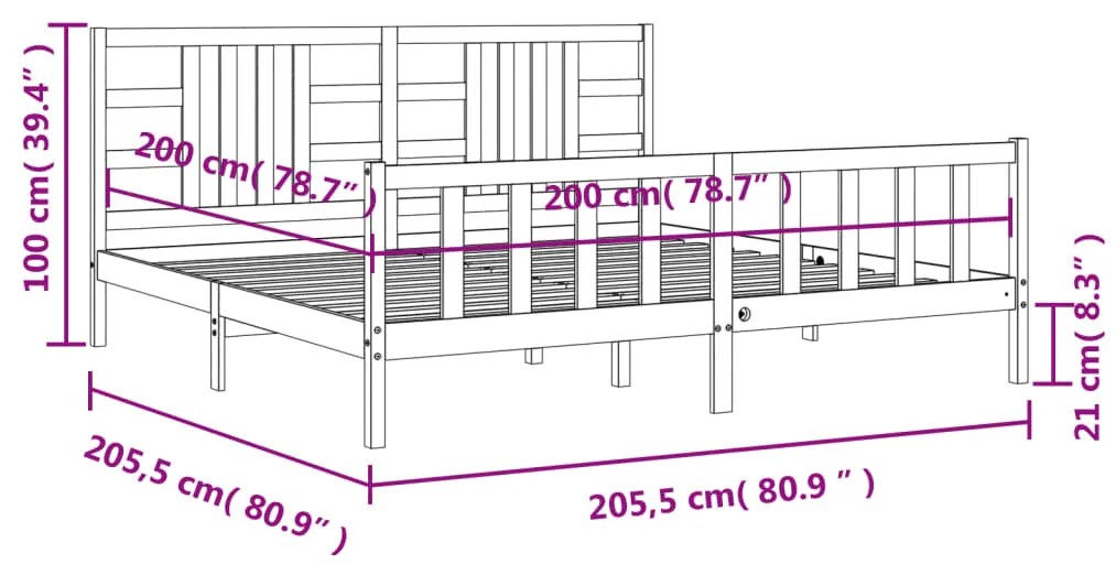 Σκελετός Κρεβατιού Χωρίς Στρώμα 200x200 εκ Μασίφ Ξύλο Πεύκου 3191991