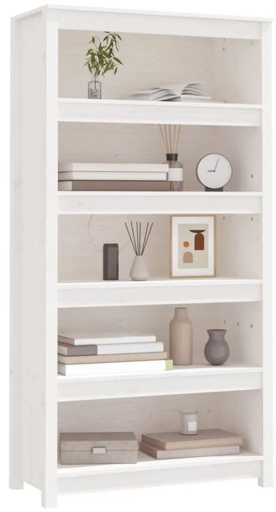 vidaXL Βιβλιοθήκη Λευκή 80x35x154 εκ. από Μασίφ Ξύλο Πεύκου
