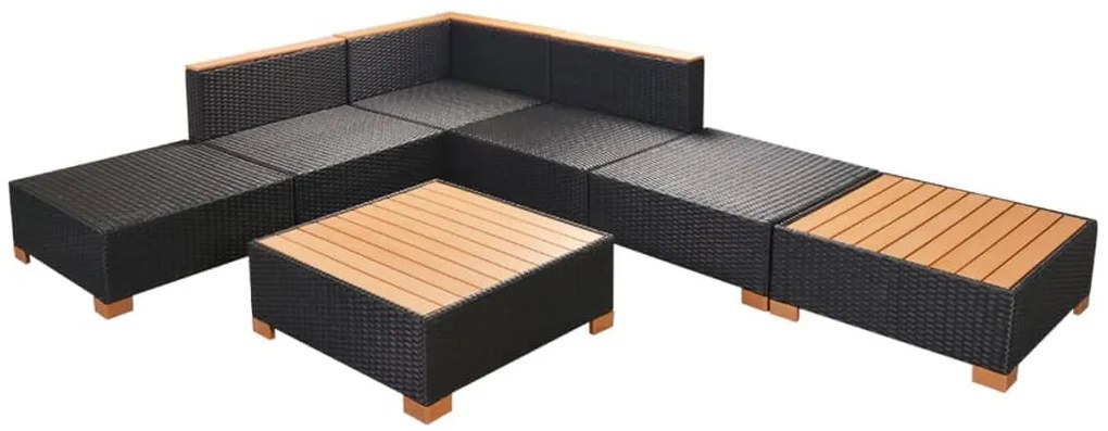 vidaXL Σαλόνι Κήπου 7 Τεμαχίων Μαύρο από Συνθετικό Ρατάν με Μαξιλάρια