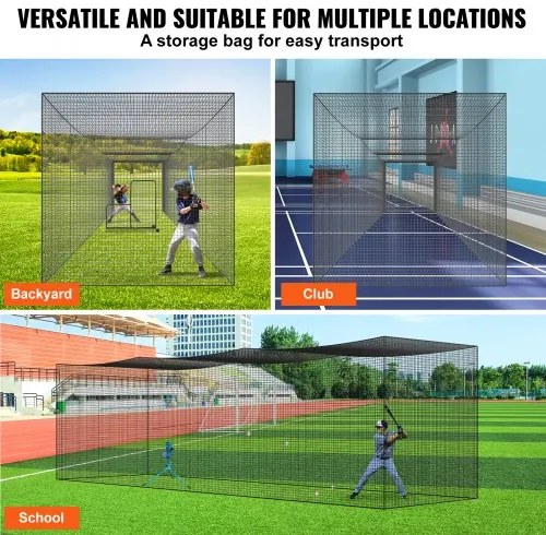 VEVOR Baseball Batting Netting, Professional Softball Baseball Batting Hitting Training Net, Practice Portable Pitching Cage Net with Door & Carry Bag, Heavy Duty Enclosed PE Netting, 35FT (NET ONLY)