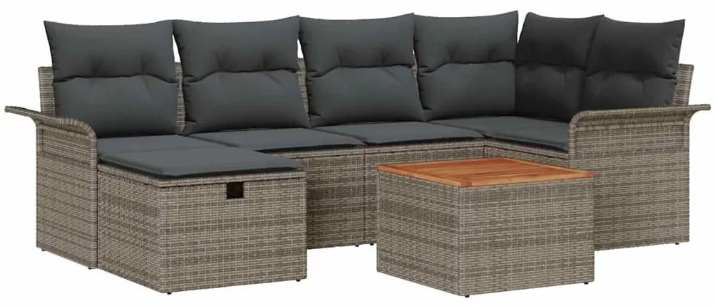 vidaXL Σετ Καναπέ Κήπου με μαξιλάρι 7 pcs Γκρι Πολυ ράταν