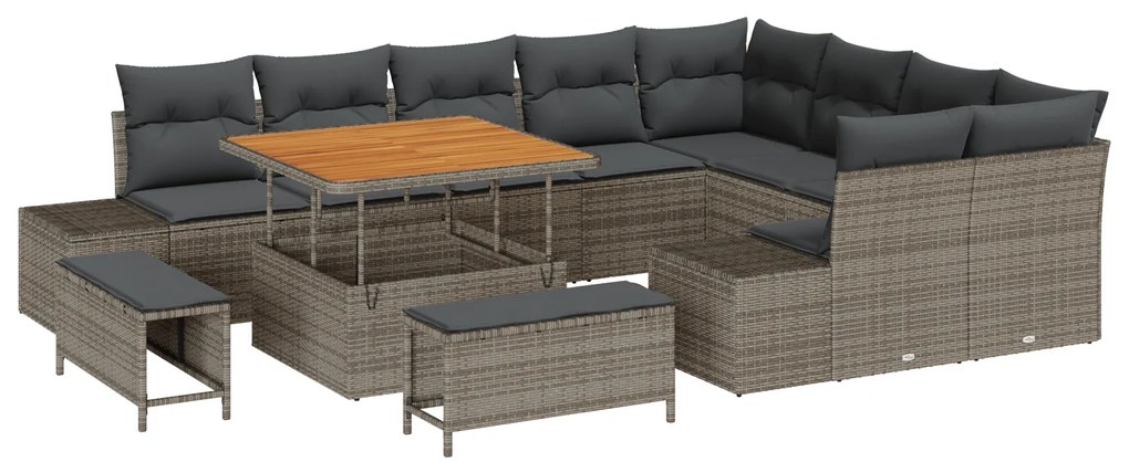 vidaXL Σετ Καναπέ Κήπου με μαξιλάρι με μαξιλάρι 12 pcs Σκούρο γκρι και Γκρι
