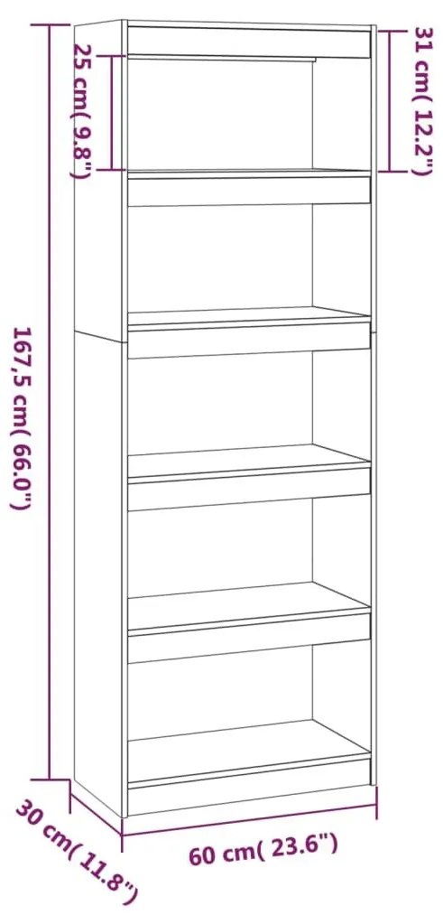 Βιβλιοθήκη/Διαχωριστικό Χώρου Γκρι 60x30x167,5 εκ. Μασίφ Πεύκο - Γκρι