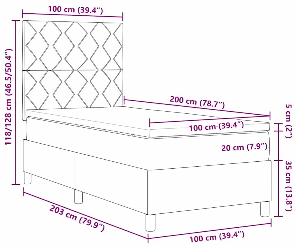 vidaXL Κρεβάτι με ελατήρια με στρώμα Μαύρο 100 x 200 cm ύφασμα