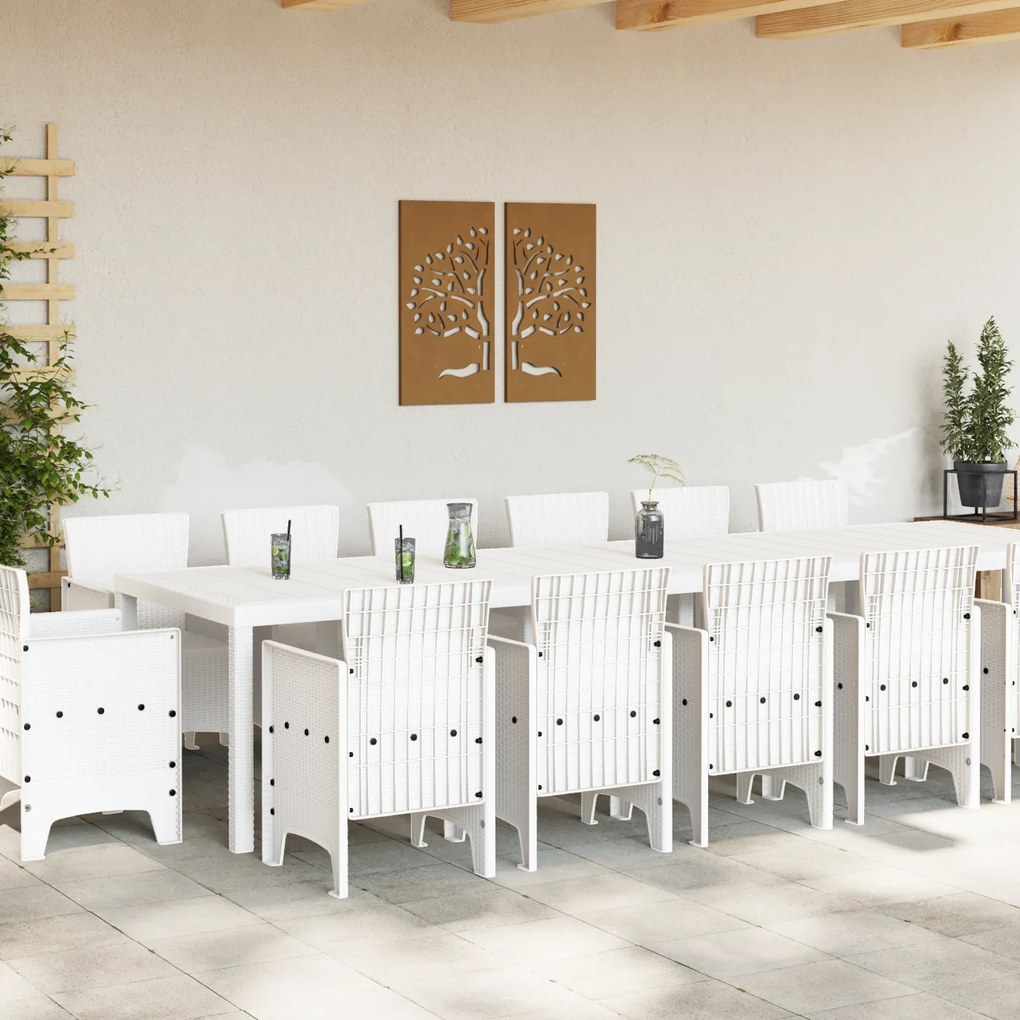 vidaXL Σετ Τραπεζαρίας Κήπου 15 pcs Λευκό Large Ρατάν πολυαιθυλενίου
