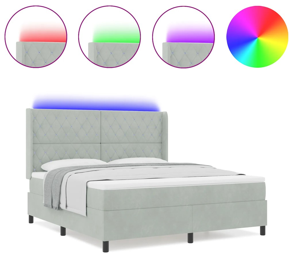 vidaXL Κρεβάτι με Στρώμα & Φωτισμό LED Γκρι 180x200 cm Βελούδο
