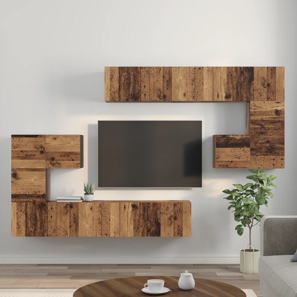 vidaXL Σετ επίπλου τηλεόρασης Επιτοίχιο 8 pcs Παλιό ξύλο