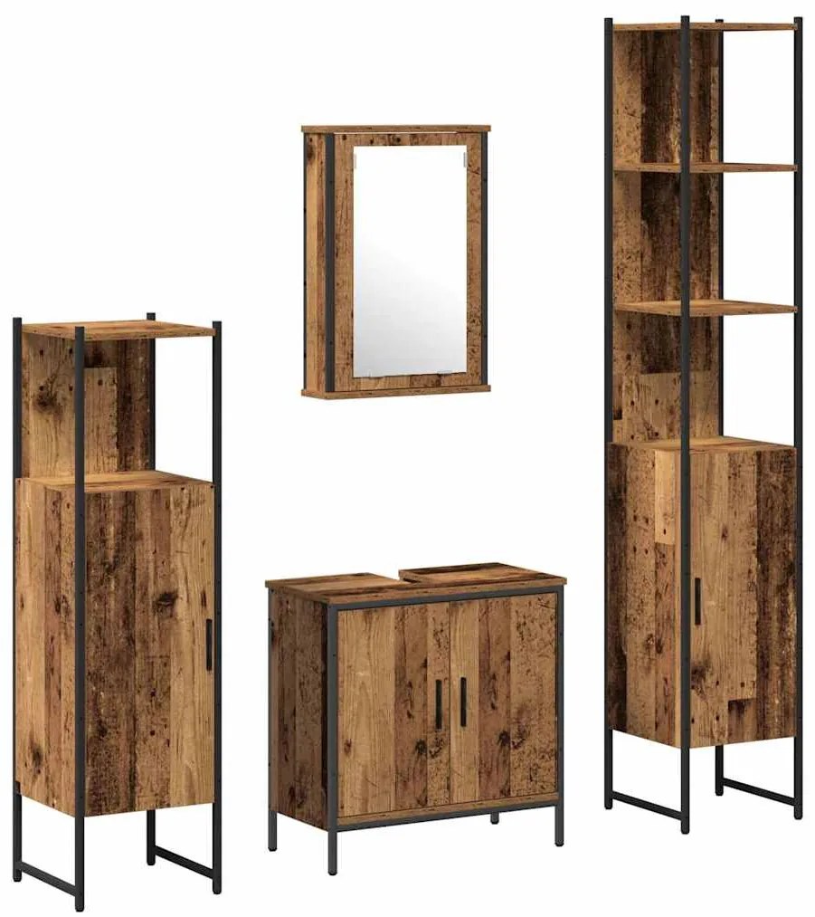 vidaXL Σετ Επίπλων Μπάνιου με ράφι 4 pcs Καφέ 33 x 33 x 185.5 εκ