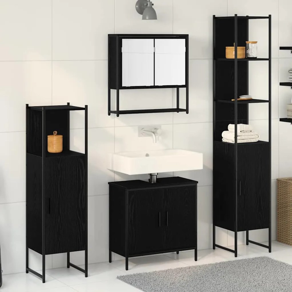 vidaXL Σετ Επίπλων Μπάνιου με πόρτα 4 pcs Μαύρο 33 x 33 x 185.5 εκ
