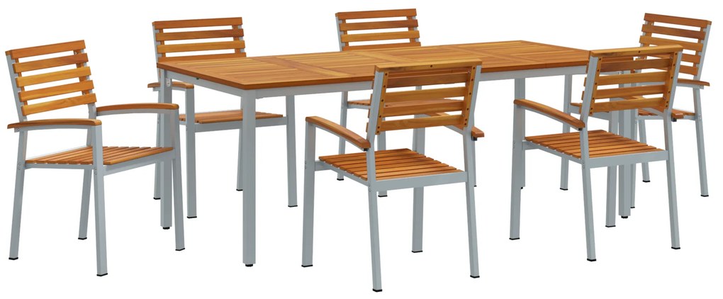 vidaXL Σέτ φαγητού για κήπο 7 pcs Γκρι και καφέ 200 x 90 x 75 cm