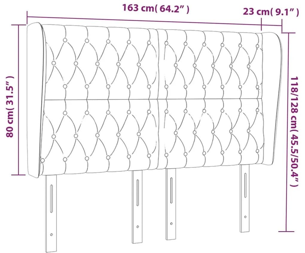 Κεφαλάρι με Πτερύγια Σκούρο Γκρι 163x23x118/128 εκ. Υφασμάτινο 3118299