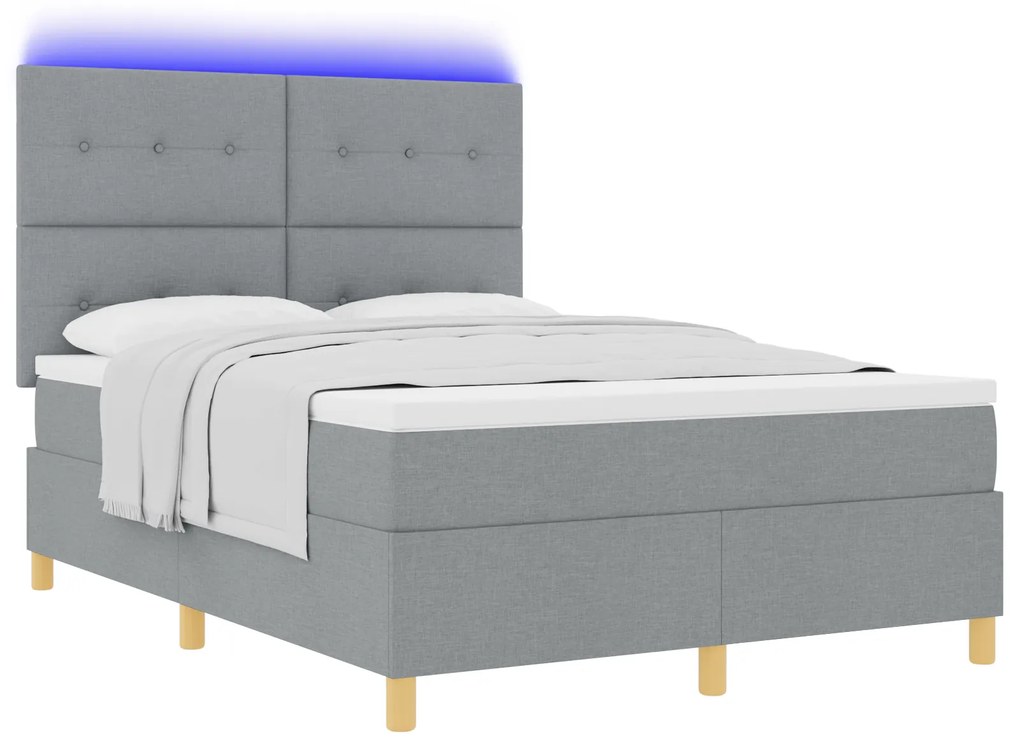 vidaXL Κρεβάτι με Στρώμα & LED Φωτισμός Γκρι 140x190 εκ Υφάσματος