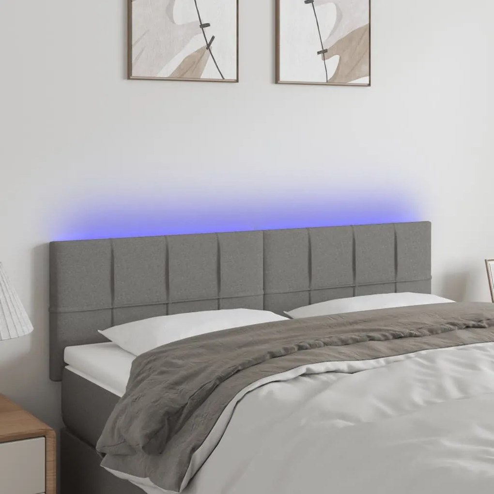 Κεφαλάρι Κρεβατιού LED Σκούρο Γκρι 144x5x78/88 εκ. Υφασμάτινο 3121611