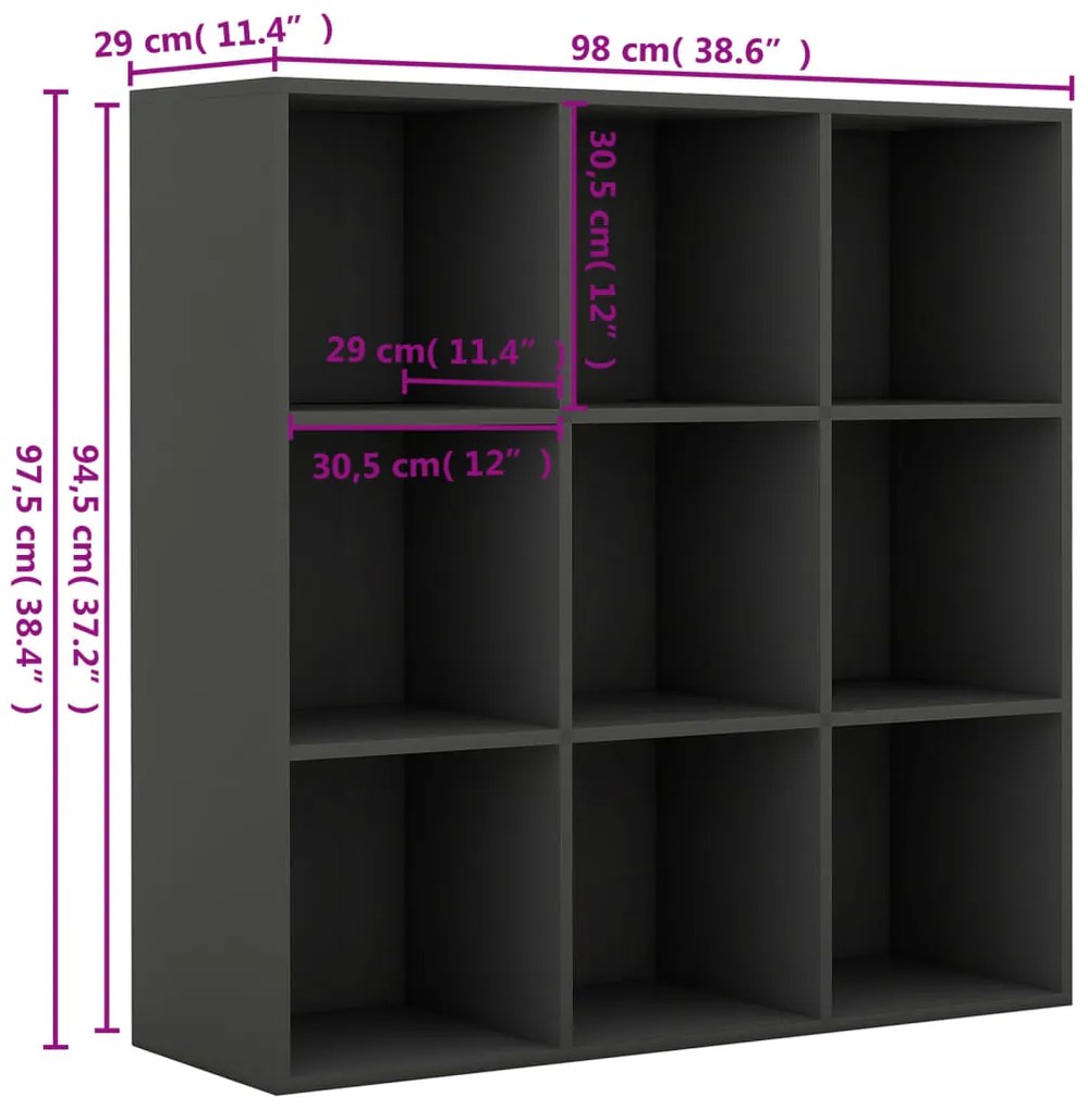 vidaXL Βιβλιοθήκη Γκρι 98 x 29 x 97,5 εκ. Επεξεργασμένο Ξύλο