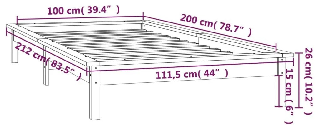 Πλαίσιο Κρεβατιού LED Καφέ Μελί 100 x 200 εκ. από Μασίφ Ξύλο - Καφέ