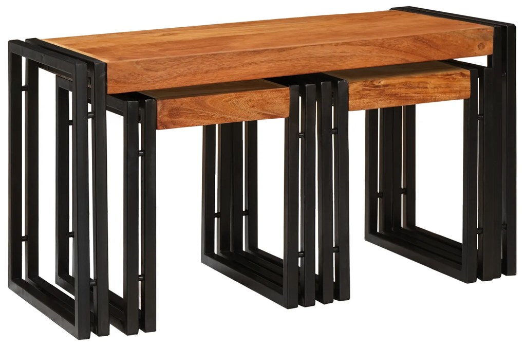 vidaXL Τραπέζια άκρης 3 pcs Καφέ και Μαύρο Μασίφ ξύλο ακακίας