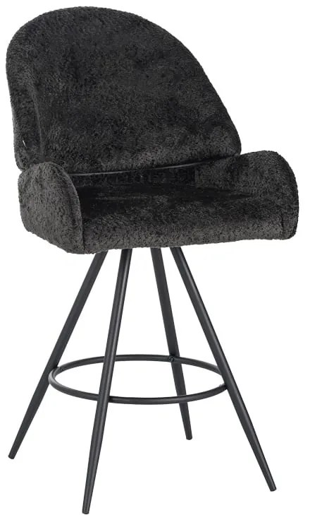 Σκαμπο μπαρ περιστρεφόμενο Morea pakoworld μπουκλέ ύφασμα σε μαύρη απόχρωση με μαύρα μεταλλικά πόδια