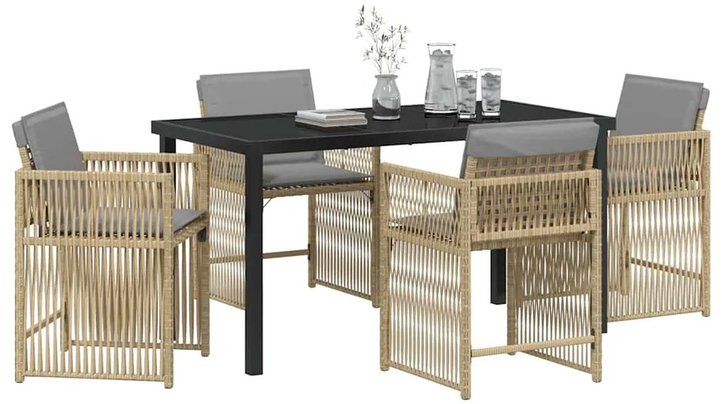 vidaXL Σέτ φαγητού για κήπο 5 pcs Μπεζ συνθετικό ρατάν