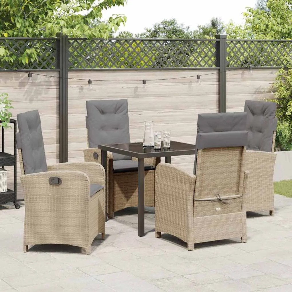 vidaXL Σέτ φαγητού για κήπο με μαξιλάρι 5 pcs Μπεζ συνθετικό ρατάν