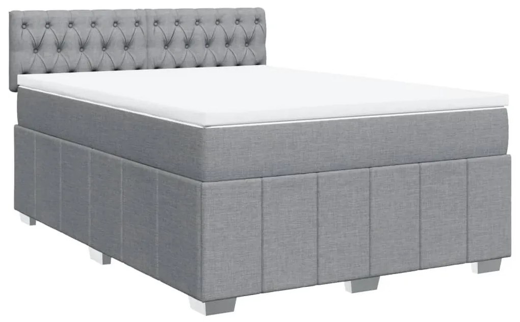 Κρεβάτι Boxspring με Στρώμα Ανοιχτό Γκρι 140x190 εκ. Υφασμάτινο - Γκρι