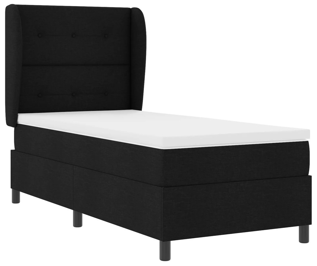 vidaXL Κρεβάτι Box Spring με Στρώμα Μαύρο 90x200 εκ. Υφασμάτινο
