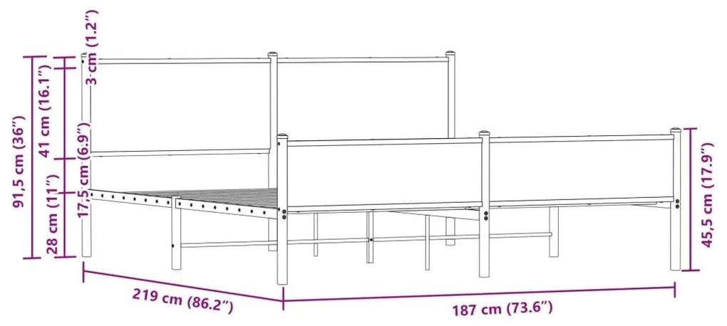 Σκελετός Κρεβ. Χωρίς Στρώμα Καφέ Δρυς 183x213 εκ. Μεταλλικό - Καφέ