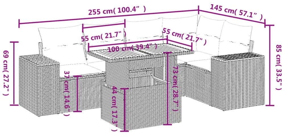 vidaXL Σετ Καναπέ Κήπου 6 τεμ. Μπεζ Συνθετικό Ρατάν με Μαξιλάρια