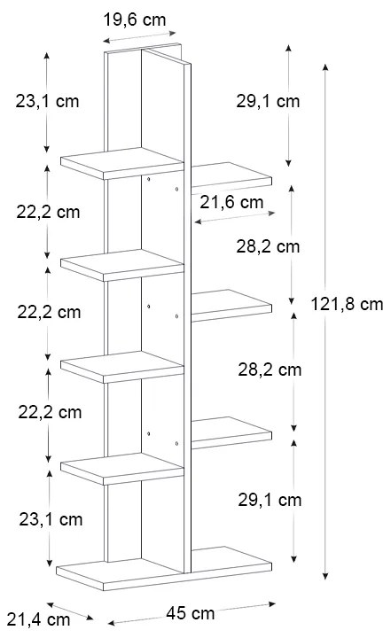 Βιβλιοθήκη Tree Megapap χρώμα λευκό 45x21,4x121,8εκ.