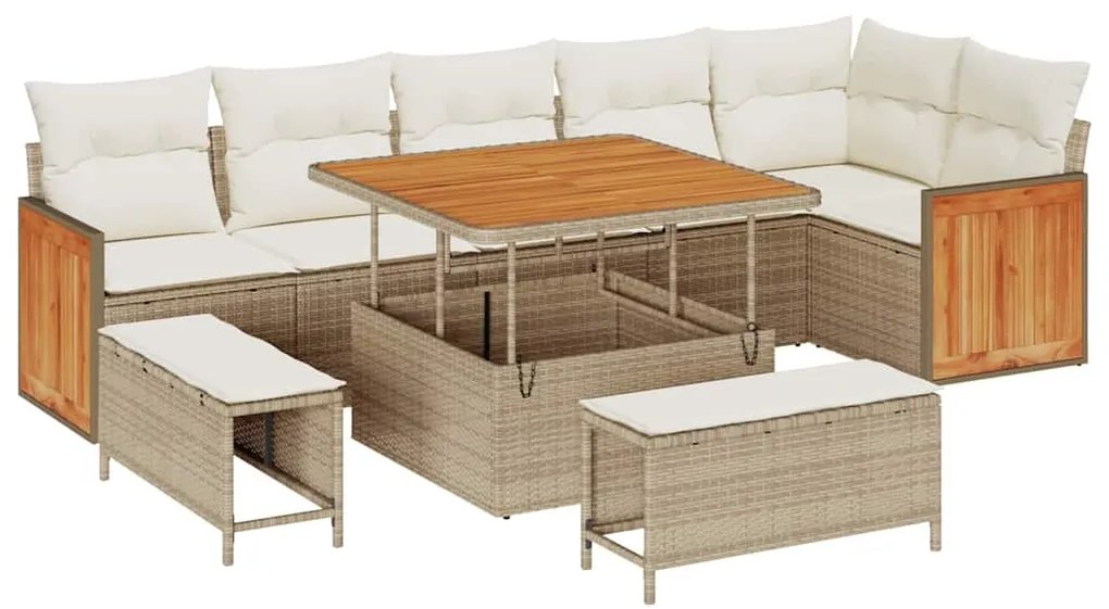 vidaXL Σετ Καναπέ Κήπου 9 pcs Μπεζ και Κρέμα συνθετικό ρατάν