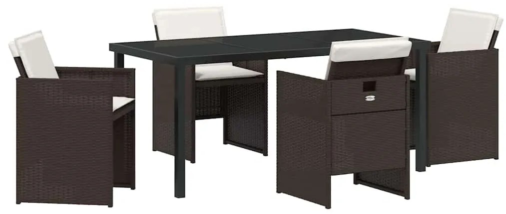 vidaXL Σέτ φαγητού για κήπο με μαξιλάρι 5 pcs Καφέ συνθετικό ρατάν