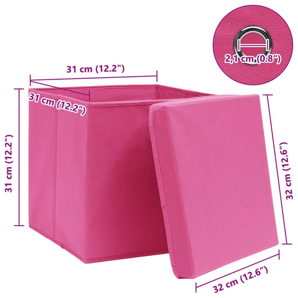vidaXL Κουτιά Αποθήκευσης με Καπάκια 4 τεμ Ροζ 32x32x32εκ Υφασμάτινα