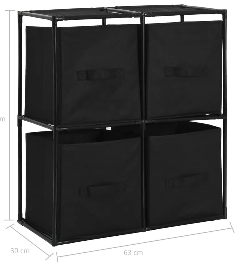vidaXL Ντουλάπι με 4 Υφασμάτινα Καλάθια Μαύρο 63x30x71 εκ. από Ατσάλι