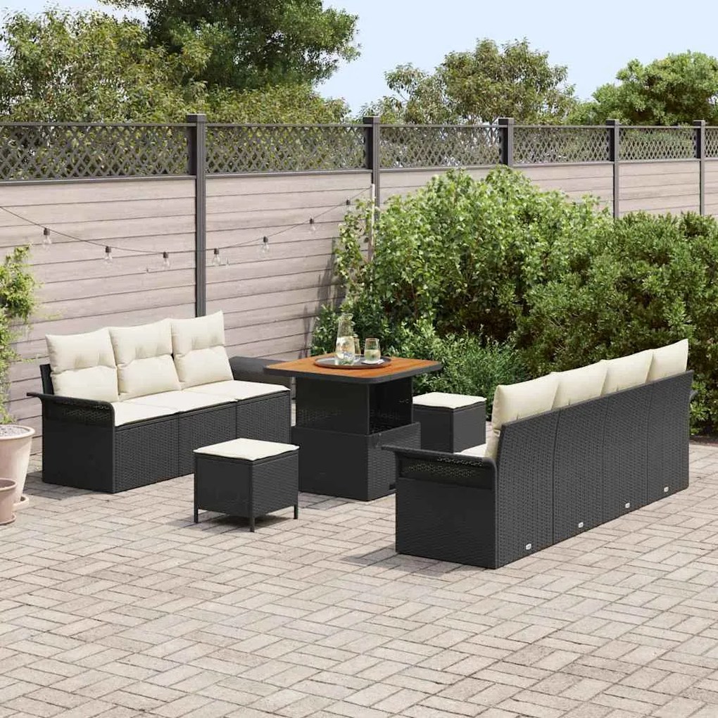 vidaXL Σετ Καναπέ Κήπου Ρυθμιζόμενο ύψος 10 pcs Μαύρο συνθετικό ρατάν